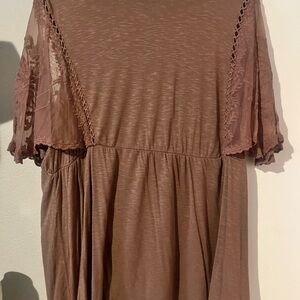 Brown Lace Sleeve Top